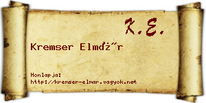 Kremser Elmár névjegykártya